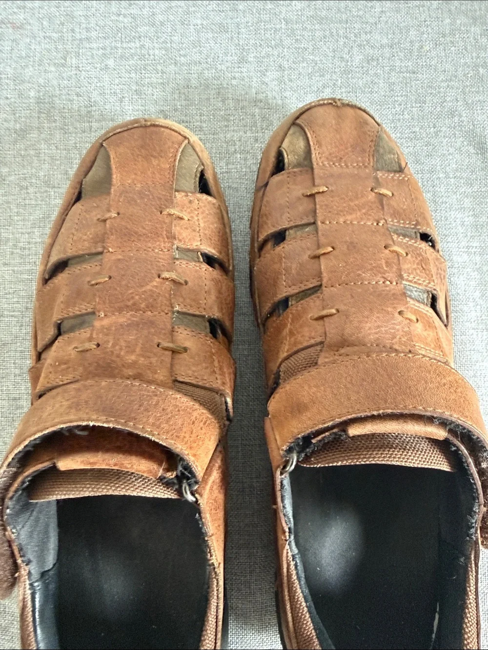 H.S. Trask Prize Brown Leather Fisherman Sandals - Classic Woven Slip-On